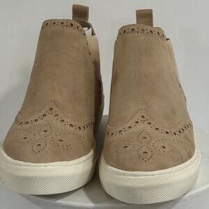 Boho Brogue Chelsea Booties Perforated Suedette Casual Ankle Shoes Women 7.5 New